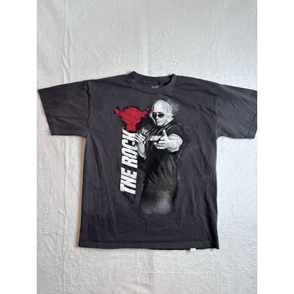 WWE By Hybrid The Rock  Grey Short‎ Sleeve Shirt Youth XL Stains  *